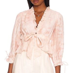 NWT Cleobella - Peach PinkIvory Hand Dyed Ruffle Tie-Front Blouse - Women’s - XS